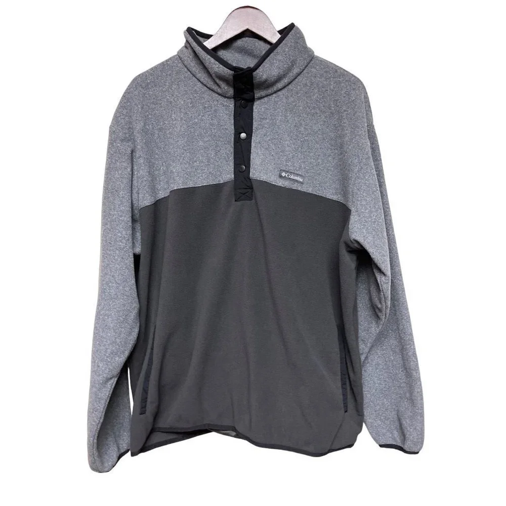 Columbia Color Block Grey Black 1/4 Snap Long Sleeve Fleece Pull Over Shirt XXL